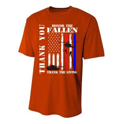 Honor The Fallen Thank The Living Memorial Veteran Thank You Funny Gift Performance Sprint T-Shirt