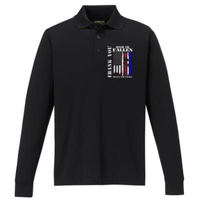 Honor The Fallen Thank The Living Memorial Veteran Thank You Funny Gift Performance Long Sleeve Polo