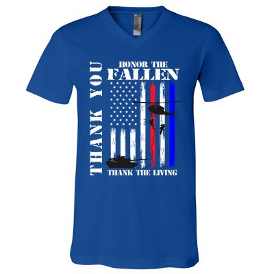 Honor The Fallen Thank The Living Memorial Veteran Thank You Funny Gift V-Neck T-Shirt