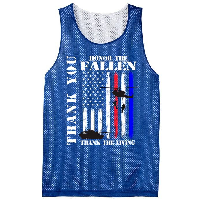 Honor The Fallen Thank The Living Memorial Veteran Thank You Funny Gift Mesh Reversible Basketball Jersey Tank