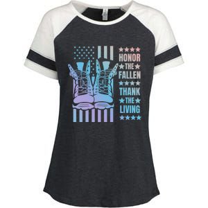 Honor The Fallen Thank The Living Memorial Day Veteran Boots Gift Enza Ladies Jersey Colorblock Tee