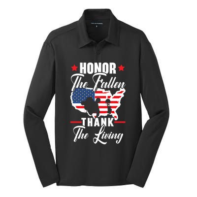 Honor The Fallen Thank The Living Usa American Memorial Day Great Gift Silk Touch Performance Long Sleeve Polo