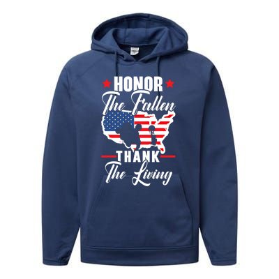 Honor The Fallen Thank The Living Usa American Memorial Day Great Gift Performance Fleece Hoodie