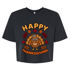 Happy Thanksgiving Funny Turkey Family Graphic Bella+Canvas Jersey Crop Tee