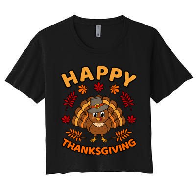 Happy Thanksgiving Funny Turkey Family Graphic Women's Crop Top Tee