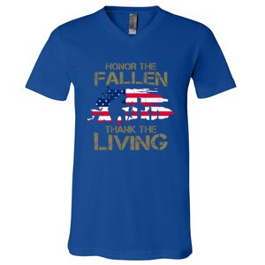 Honor The Fallen Thank The Living Memorial Day Veteran Funny Gift V-Neck T-Shirt