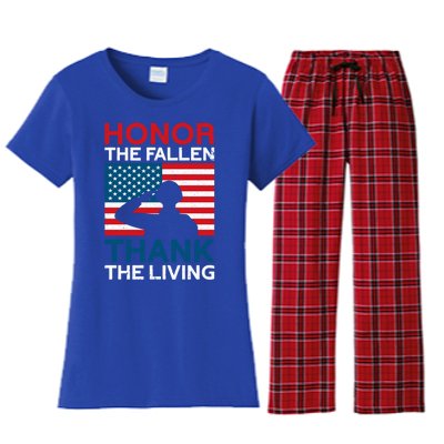 Honor The Fallen Thank The Living Usa Flag American Veteran Gift Women's Flannel Pajama Set