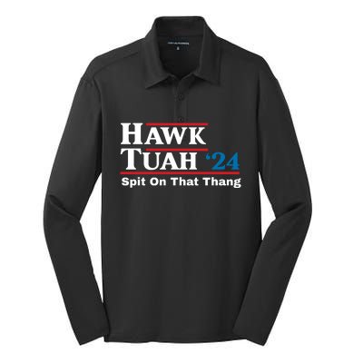 Hawk Tuah Funny Saying Silk Touch Performance Long Sleeve Polo