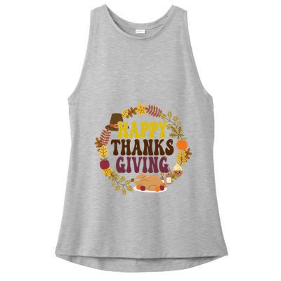Happy Thanksgiving Fall Holiday Ladies PosiCharge Tri-Blend Wicking Tank