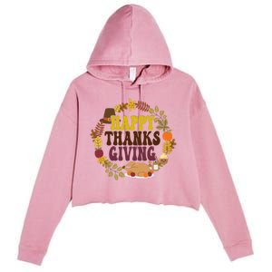 Happy Thanksgiving Fall Holiday Crop Fleece Hoodie