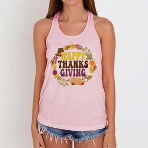 Happy Thanksgiving Fall Holiday Women's Knotted Racerback Tank