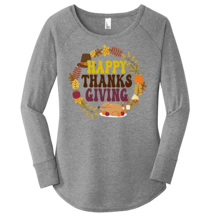 Happy Thanksgiving Fall Holiday Women's Perfect Tri Tunic Long Sleeve Shirt