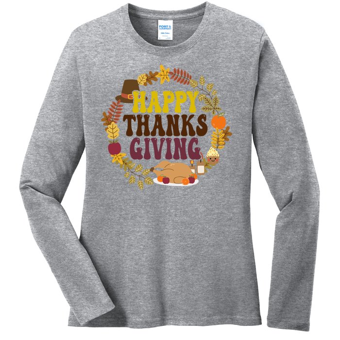 Happy Thanksgiving Fall Holiday Ladies Long Sleeve Shirt