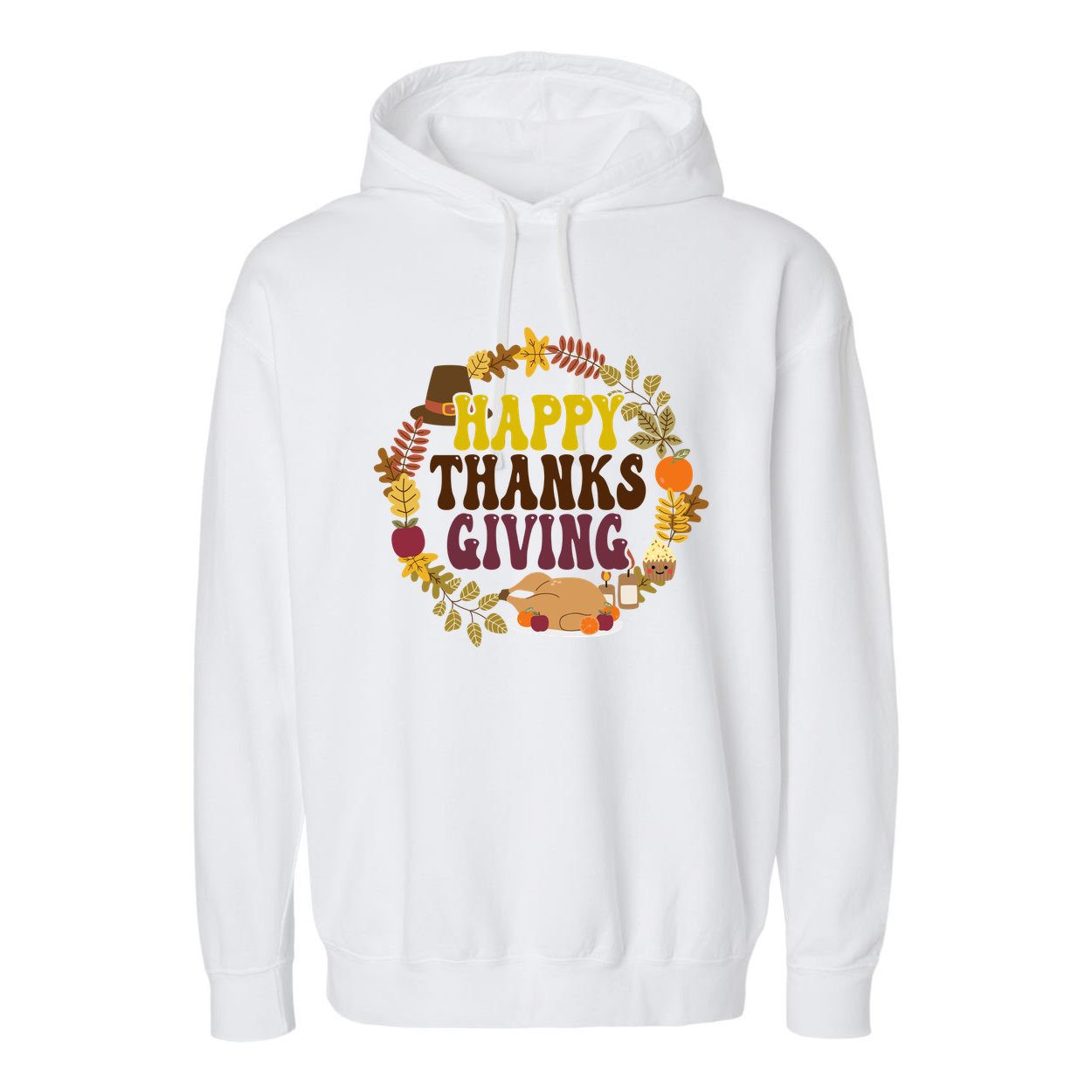 Happy Thanksgiving Fall Holiday Garment-Dyed Fleece Hoodie