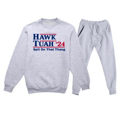 Hawk Tuah Funny Saying Premium Crewneck Sweatsuit Set