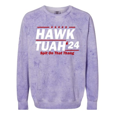 Hawk Tuah Funny Saying Colorblast Crewneck Sweatshirt