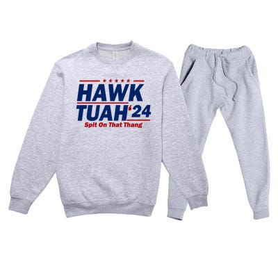 Hawk Tuah Funny Saying Premium Crewneck Sweatsuit Set