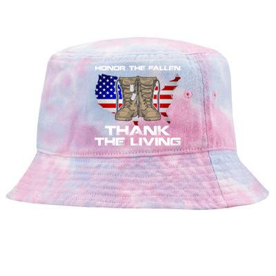 Honor The Fallen Thank The Living Military Veteran Gift Tie-Dyed Bucket Hat