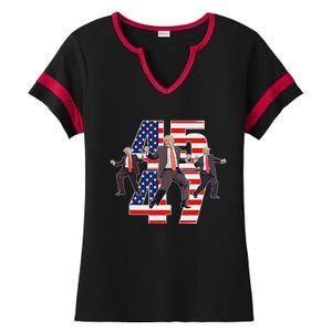 Humorous Trump Funny Victory Dance Trump Dancing America 47 Ladies Halftime Notch Neck Tee