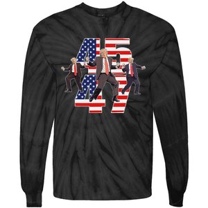 Humorous Trump Funny Victory Dance Trump Dancing America 47 Tie-Dye Long Sleeve Shirt