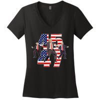 Humorous Trump Funny Victory Dance Trump Dancing America 47 Women's V-Neck T-Shirt