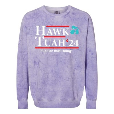 Hawk Tuah Funny Saying Colorblast Crewneck Sweatshirt