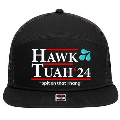 Hawk Tuah Funny Saying 7 Panel Mesh Trucker Snapback Hat