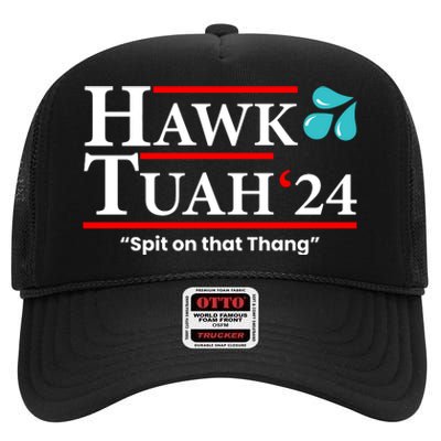 Hawk Tuah Funny Saying High Crown Mesh Back Trucker Hat