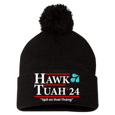 Hawk Tuah Funny Saying Pom Pom 12in Knit Beanie