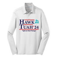 Hawk Tuah Funny Saying Silk Touch Performance Long Sleeve Polo