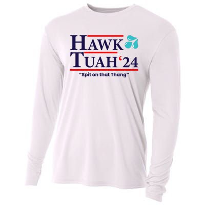 Hawk Tuah Funny Saying Cooling Performance Long Sleeve Crew