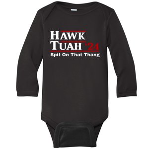 Hawk Tuah Funny Saying Baby Long Sleeve Bodysuit