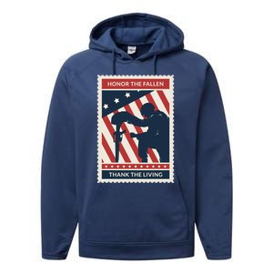 Honor The Fallen Thank The Living Vet Soldier Memorial Day Gift Performance Fleece Hoodie