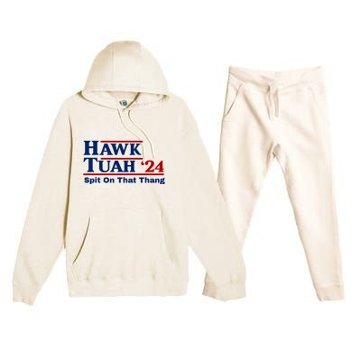 Hawk Tuah Funny Saying Premium Hooded Sweatsuit Set