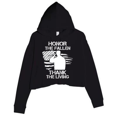 Honor The Fallen Thank The Living Saluting Soldier American Great Gift Crop Fleece Hoodie