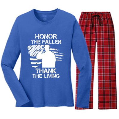 Honor The Fallen Thank The Living Saluting Soldier American Great Gift Women's Long Sleeve Flannel Pajama Set 