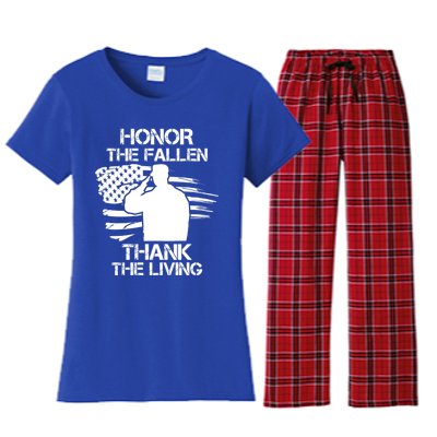 Honor The Fallen Thank The Living Saluting Soldier American Great Gift Women's Flannel Pajama Set