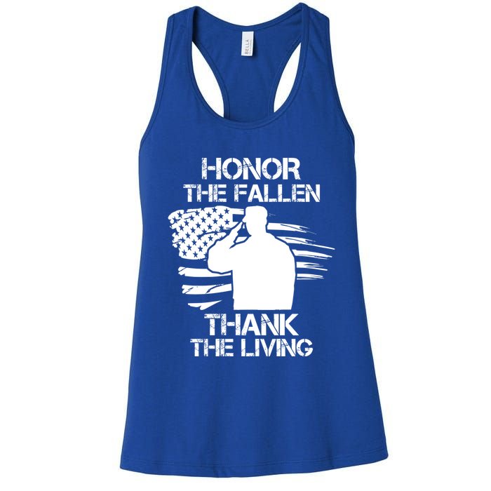 Honor The Fallen Thank The Living Saluting Soldier American Great Gift Women's Racerback Tank