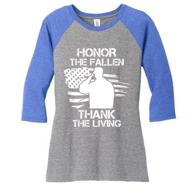 Honor The Fallen Thank The Living Saluting Soldier American Great Gift Women's Tri-Blend 3/4-Sleeve Raglan Shirt