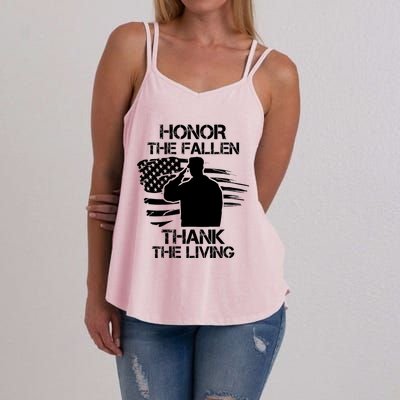 Honor The Fallen Thank The Living Saluting Soldier American Great Gift Women's Strappy Tank