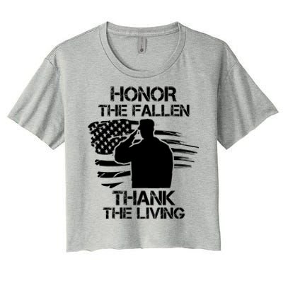 Honor The Fallen Thank The Living Saluting Soldier American Great Gift Women's Crop Top Tee