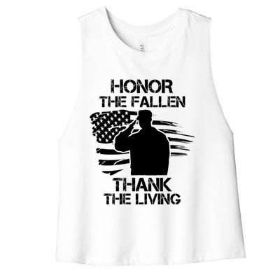 Honor The Fallen Thank The Living Saluting Soldier American Great Gift Women's Racerback Cropped Tank