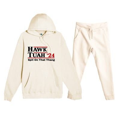 Hawk Tuah Funny Saying Premium Hooded Sweatsuit Set