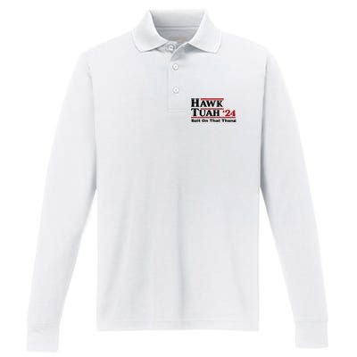 Hawk Tuah Funny Saying Performance Long Sleeve Polo