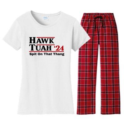 Hawk Tuah Funny Saying Women's Flannel Pajama Set