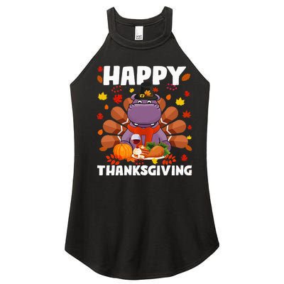 Happy Thanksgiving Funny Hippo Turkey Autumn Hippo Lover Women’s Perfect Tri Rocker Tank