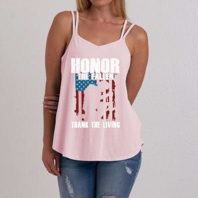 Honor The Fallen Usa Flag Military Veteran Support Gift Funny Gift Women's Strappy Tank