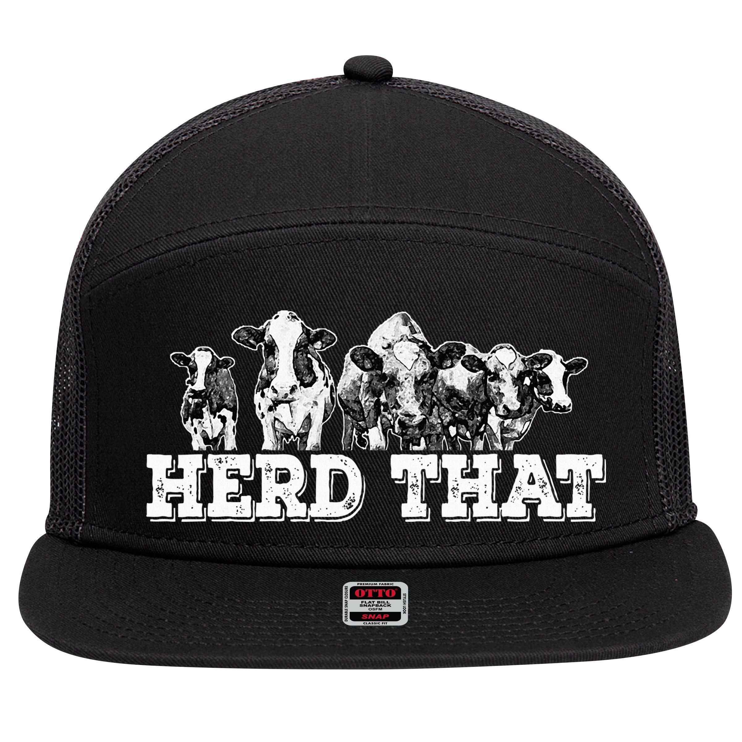 Herd That Funny Cow Lover Farmer Gift 7 Panel Mesh Trucker Snapback Hat