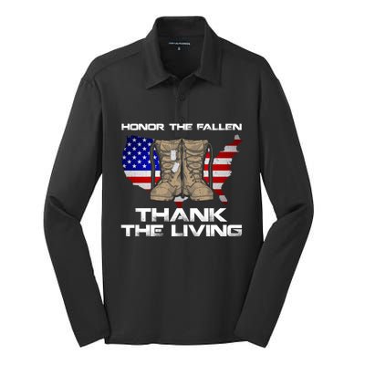 Honor The Fallen Thank The Living Military Veteran Gift Silk Touch Performance Long Sleeve Polo