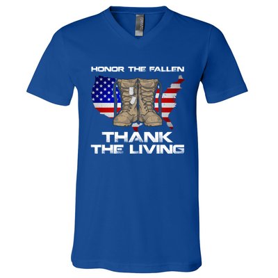 Honor The Fallen Thank The Living Military Veteran Gift V-Neck T-Shirt